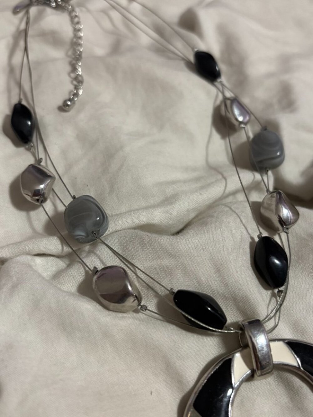 Monochrome Mod Geometric Multi-Strand Statement Necklace - Picture 3 of 3